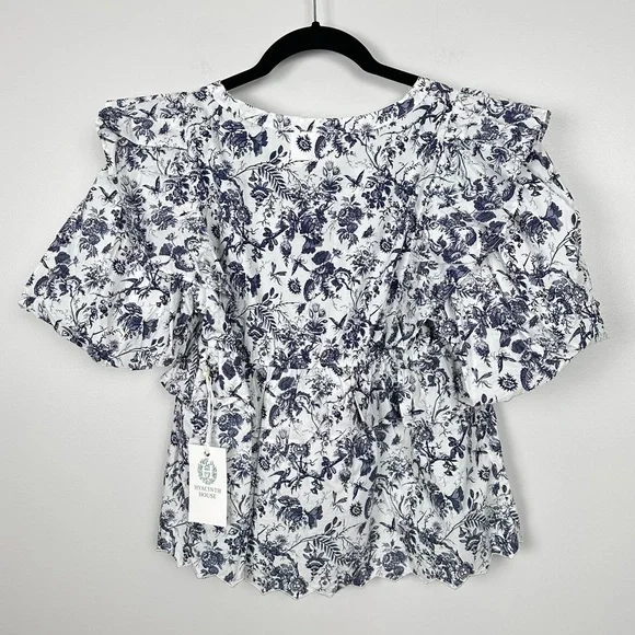 Tuckernuck Hyacinth House Navy Floral Ruffle Nadia Blouse Size Small NEW - Picture 9 of 11